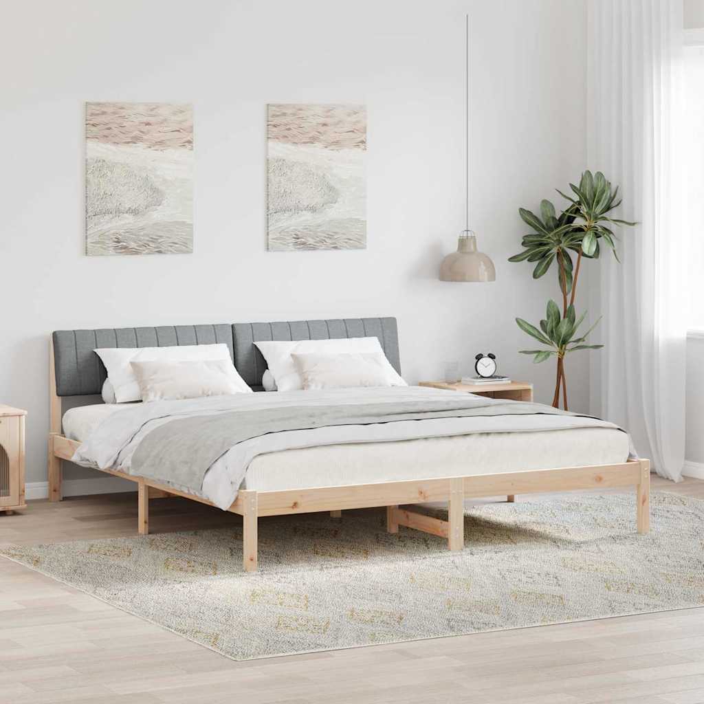 Bettgestell Braun und hellgrau 200 x 200 cm Massivholz Kiefer