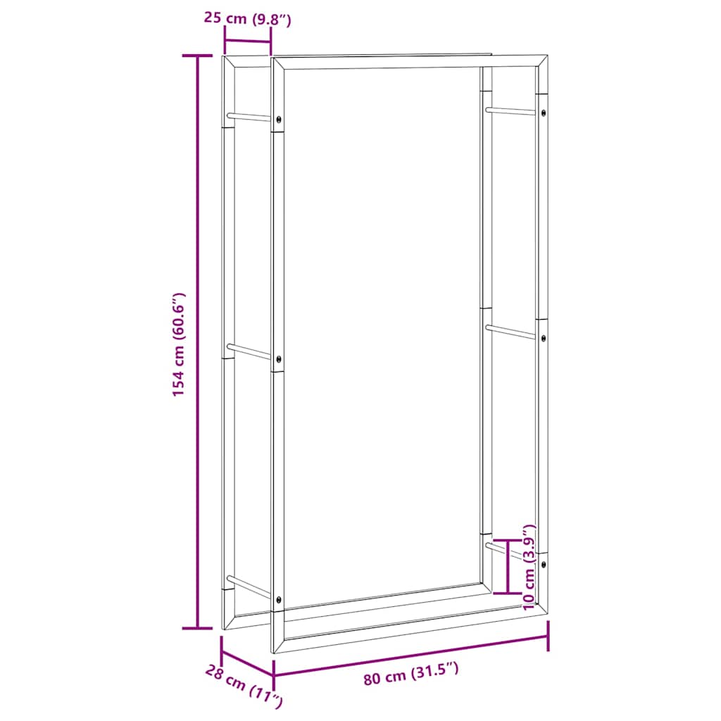 Brennholzregal 50x28x94 cm Edelstahl
