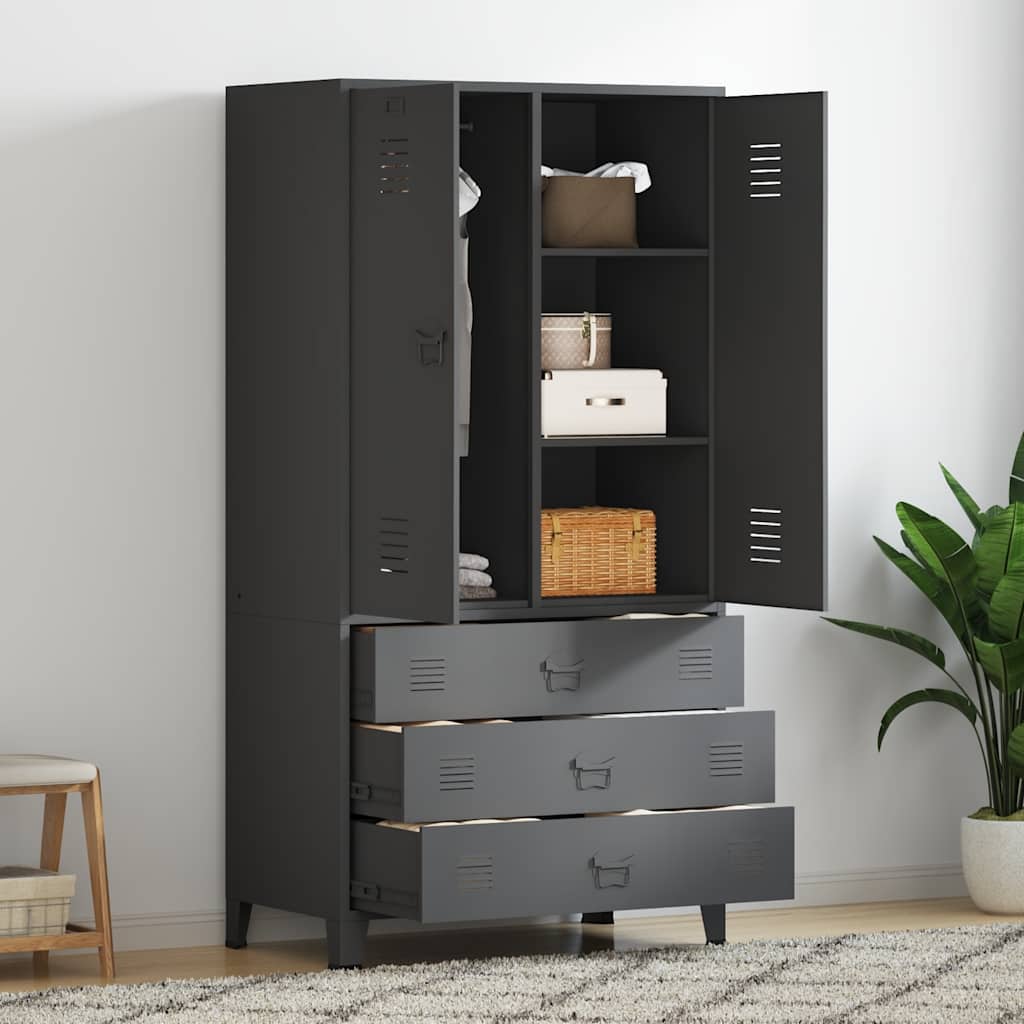 Industrial Kleiderschrank Schwarz 90x50x180 cm Metall