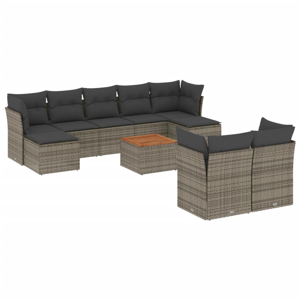 10-tlg. Garten-Sofagarnitur mit Kissen Schwarz Poly Rattan