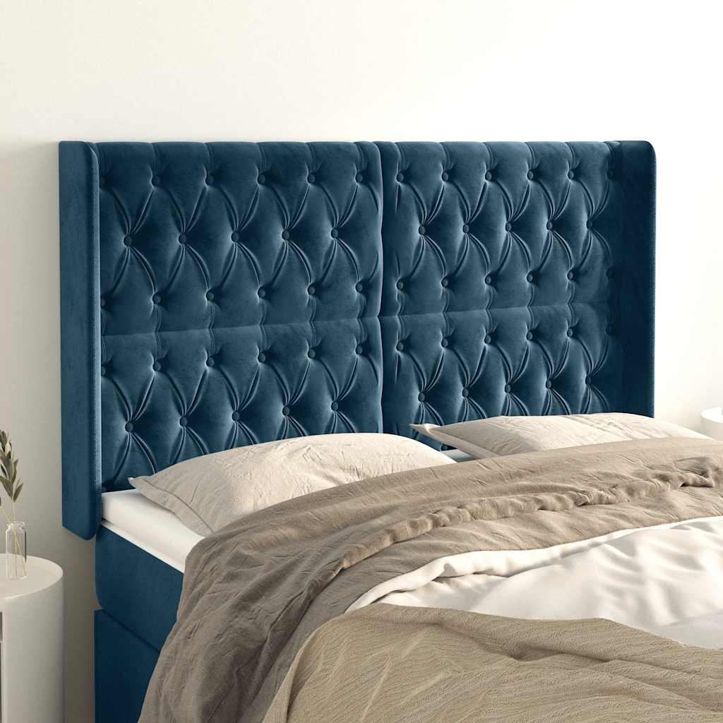 Kopfteil mit Ohren Dunkelblau 93x16x78/88 cm Samt