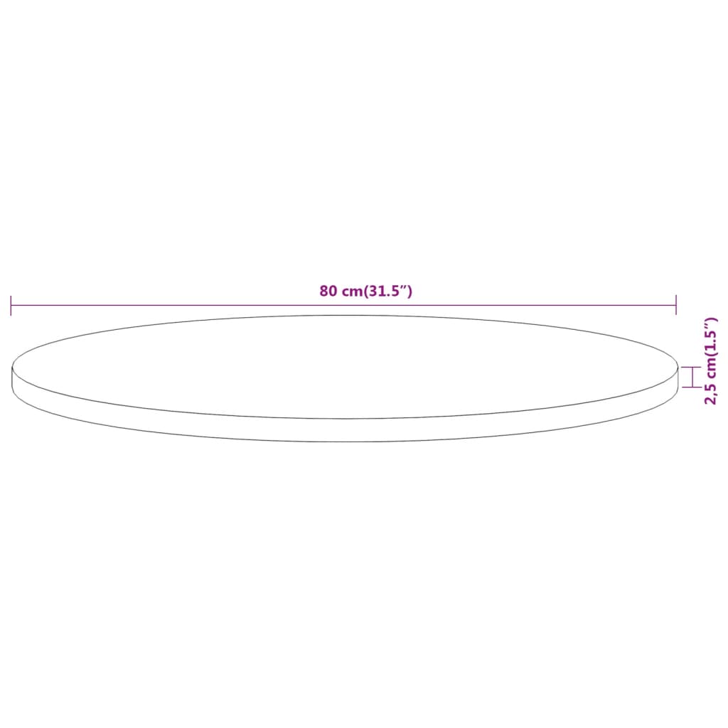 Tischplatte Ø 40x2,5 cm Rund Raues Massives Mangoholz