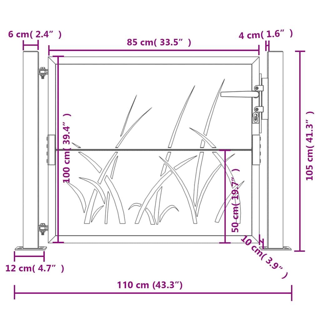 Gartentor Anthrazit 100x75 cm Stahl Gras-Design