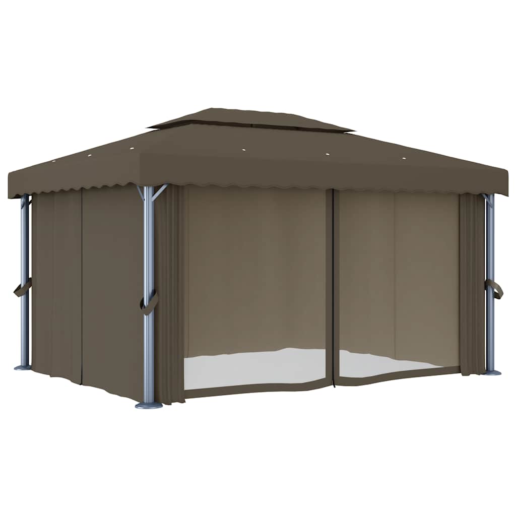 Pavillon mit Vorhängen & LED-Lichterkette 3x3 m Cremeweiß