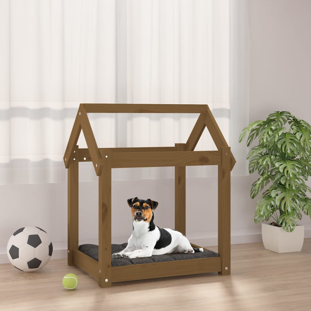 Hundebett Grau 61x50x70 cm Massivholz Kiefer