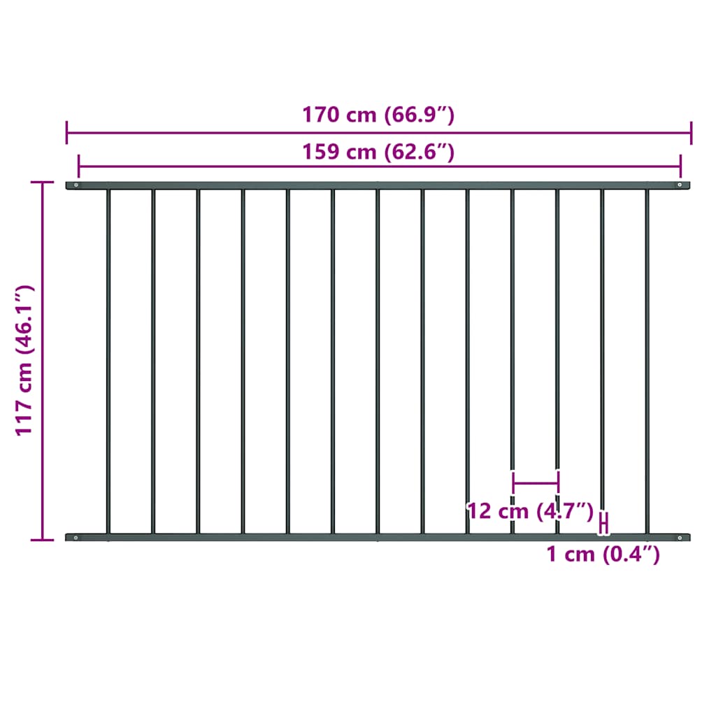 Zaunelement Woerden Pulverbeschichteter Stahl 1,7 x 0,75 m Schwarz