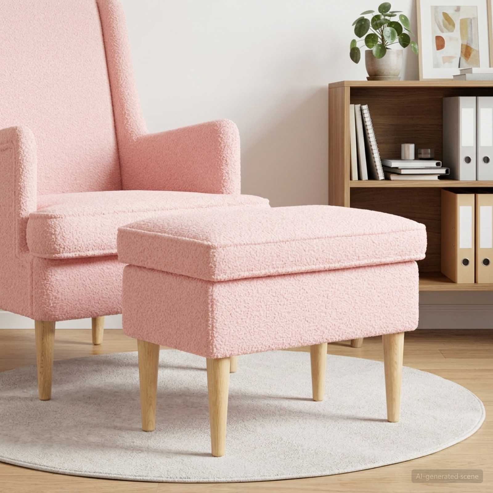 Hocker Creme 55 x 35 x 41 cm Bouclé