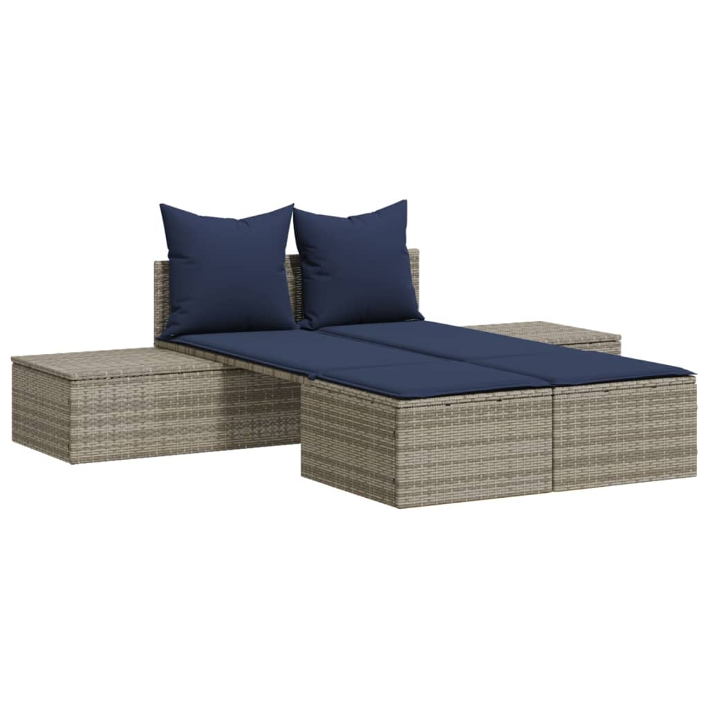 Doppelte Sonnenliege mit Kissen Braun Poly Rattan