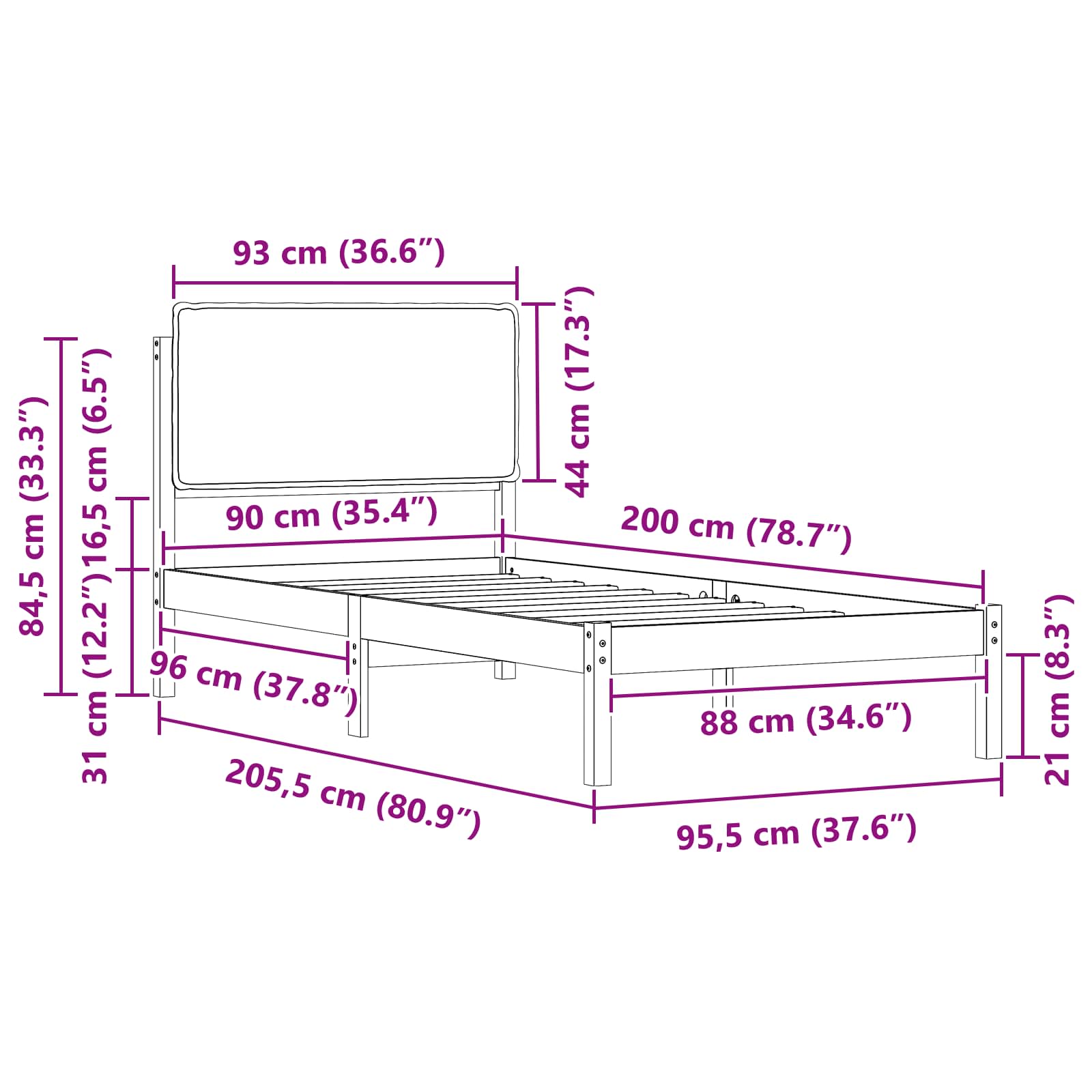 Bettgestell mit gepolstertem Kopfteil Hellgrau 200 x 200 cm