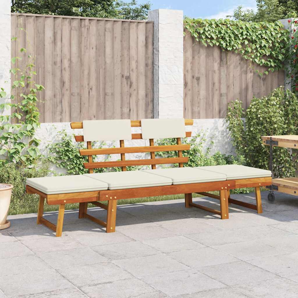 Gartenbank mit Auflagen 2-in-1 190 cm Grau Massivholz Akazie