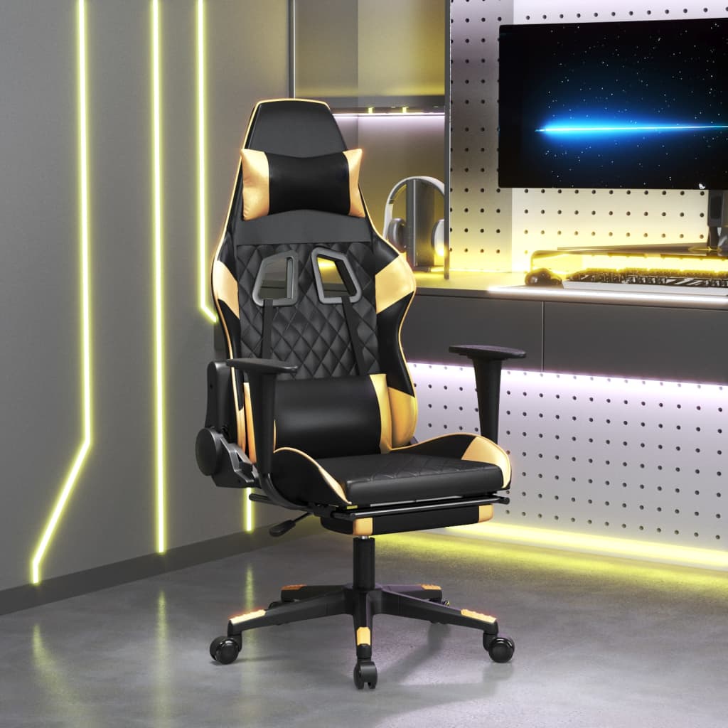 Gaming-Stuhl mit Massagefunktion Schwarz und Blau Kunstleder