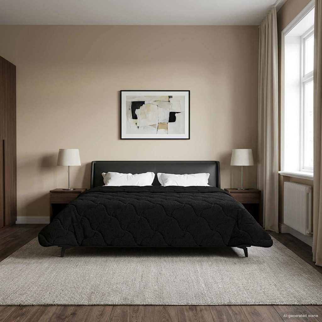 Sommerdecke Anthrazit 135 x 200 cm Mikrofaser und Teddy-Fleece