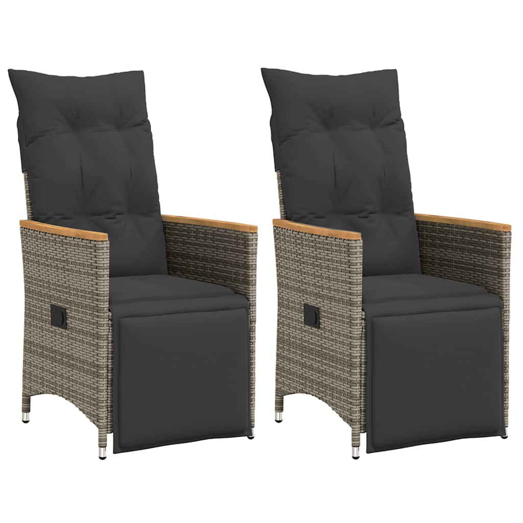 Gartensessel Verstellbar mit Kissen Schwarz Poly Rattan