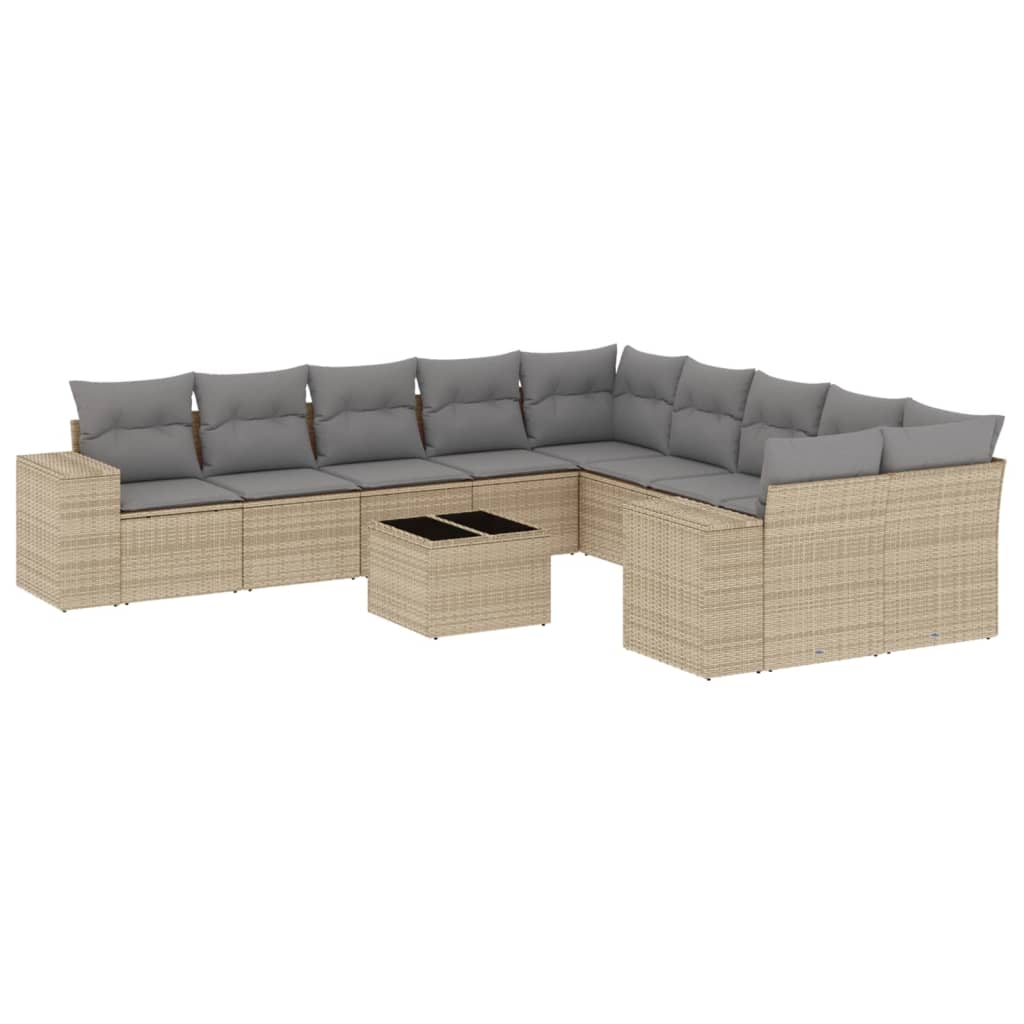 10-tlg. Garten-Sofagarnitur mit Kissen Schwarz Poly Rattan