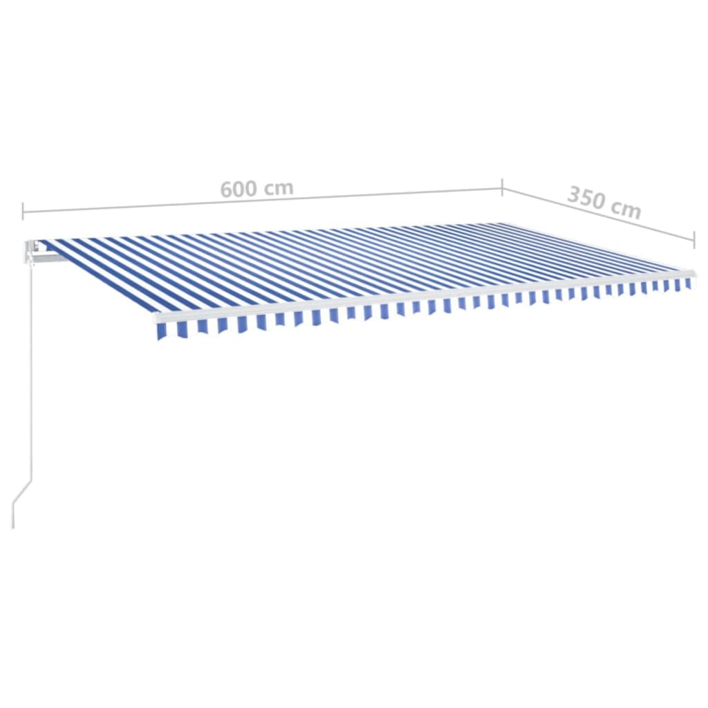 Markise Manuell Einziehbar mit LED 300x250 cm Blau und Weiß