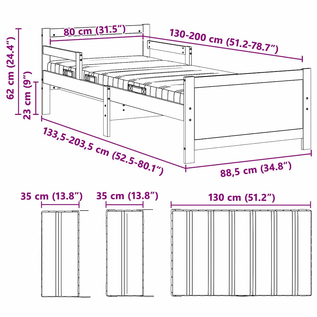 Bettgestell mit erweiterbarer Matratze Braun 80 x 200 cm