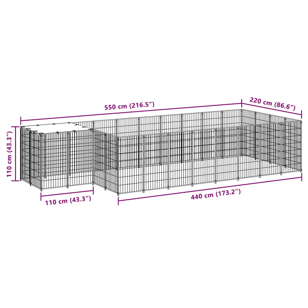 Hundezwinger Schwarz 6,05 m² Stahl