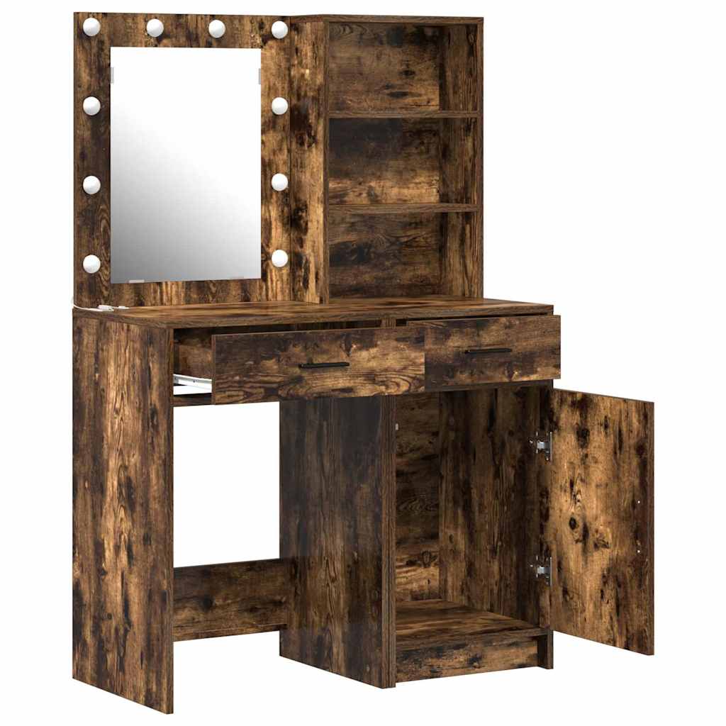Schminktischset mit LED mit Schubladen 2 pcs Weiß Holzwerkstoff