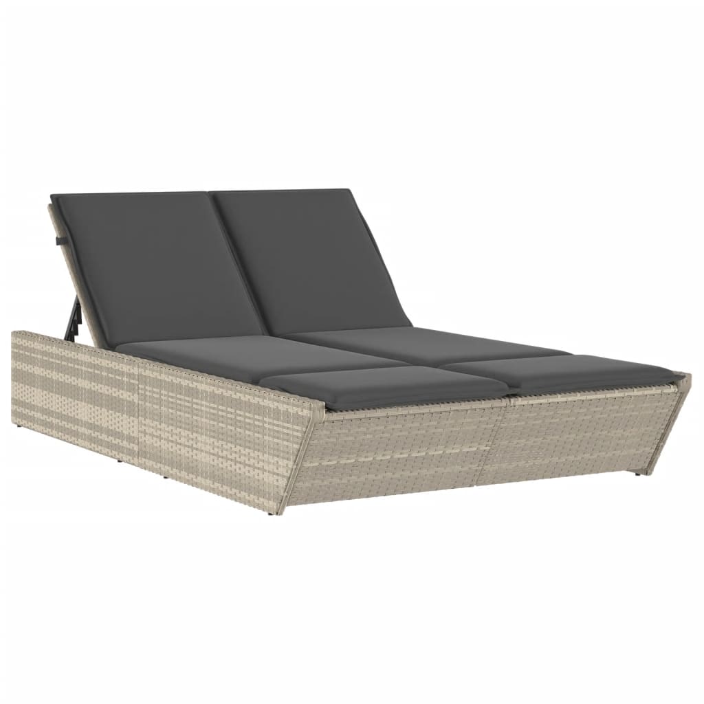 Doppel-Sonnenliege mit Kissen Schwarz Poly Rattan