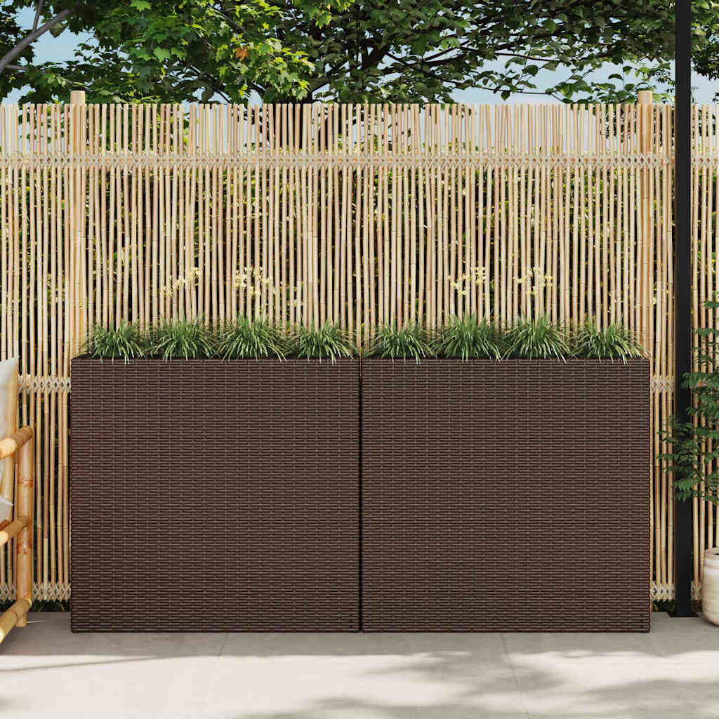 Garten-Hochbeet mit 4 Töpfen 2 Stk. Poly Rattan Grau