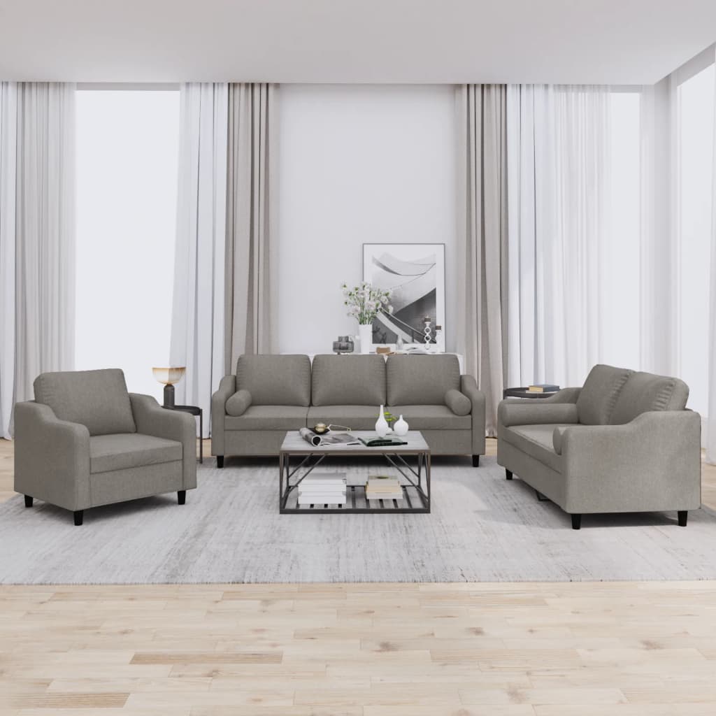 4-tlg. Sofagarnitur mit Kissen Braun Stoff