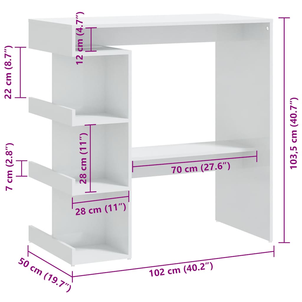Bartisch mit Regal Weiß 100x50x101,5 cm Holzwerkstoff