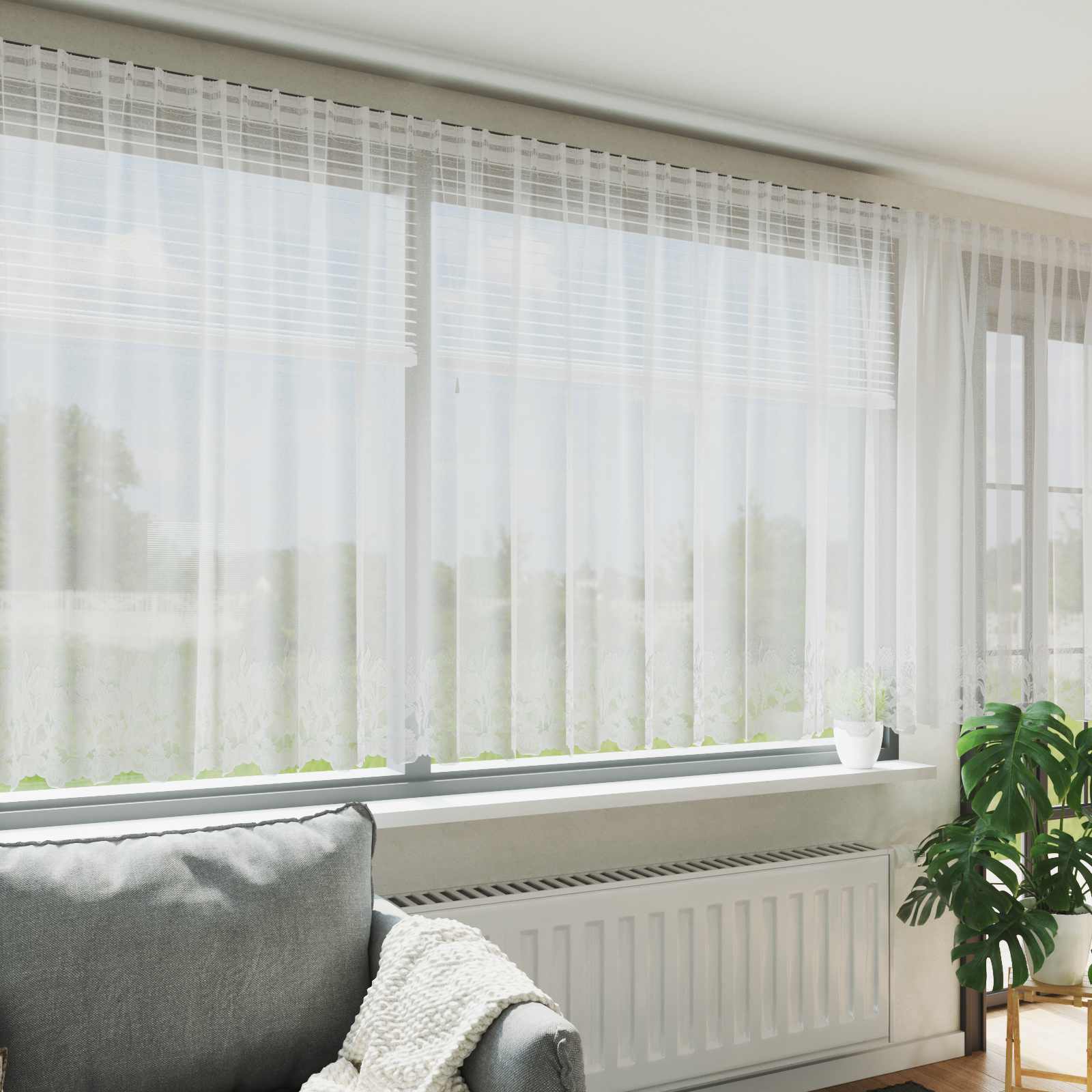 Spitzenvorhang mit Vorhängen Floral Weiß 80 x 150 cm Polyester