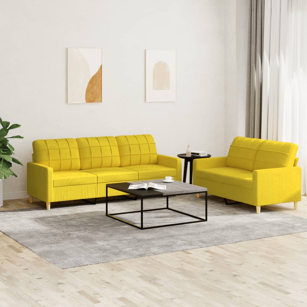 3-tlg. Sofagarnitur mit Kissen Braun Stoff