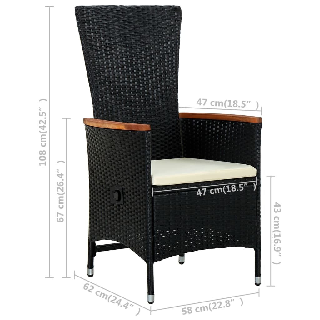 Garten-Liegestühle 2 Stk. mit Auflagen Poly Rattan Schwarz