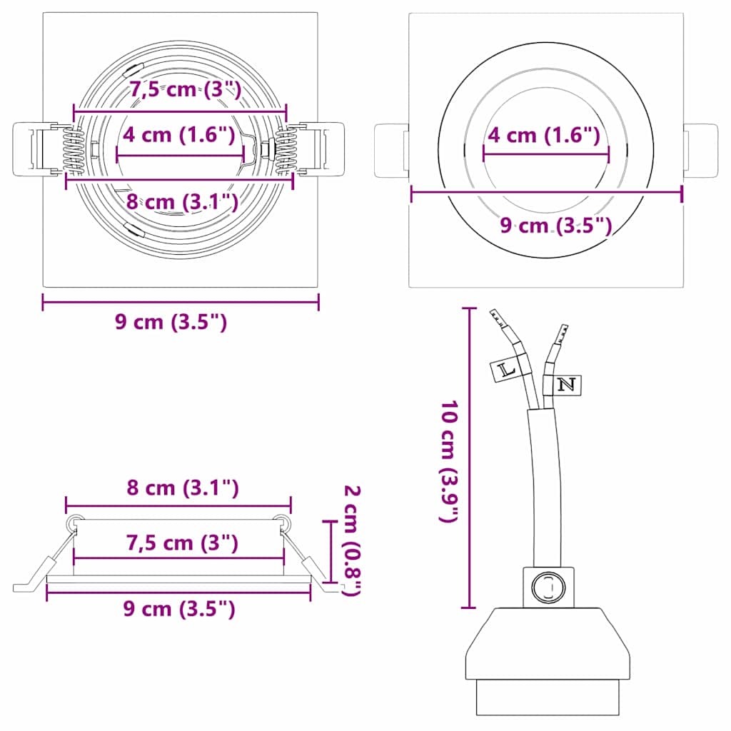 Spotlight 6 pcs Weiß 9 x 9 x 2 cm Aluminium