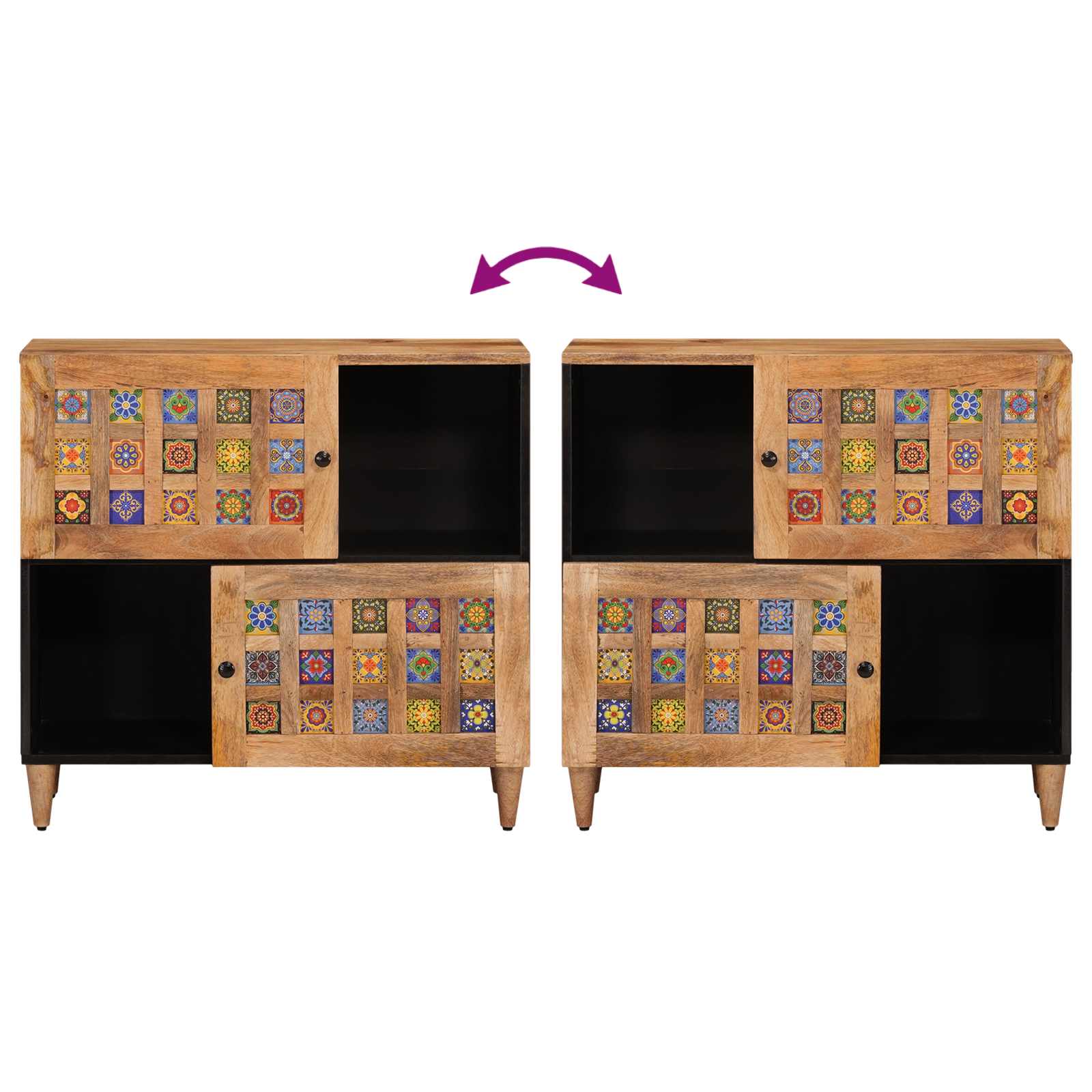 Sideboard mit Speicher Walnuss 80 x 33 x 75 cm Massivholz Mango