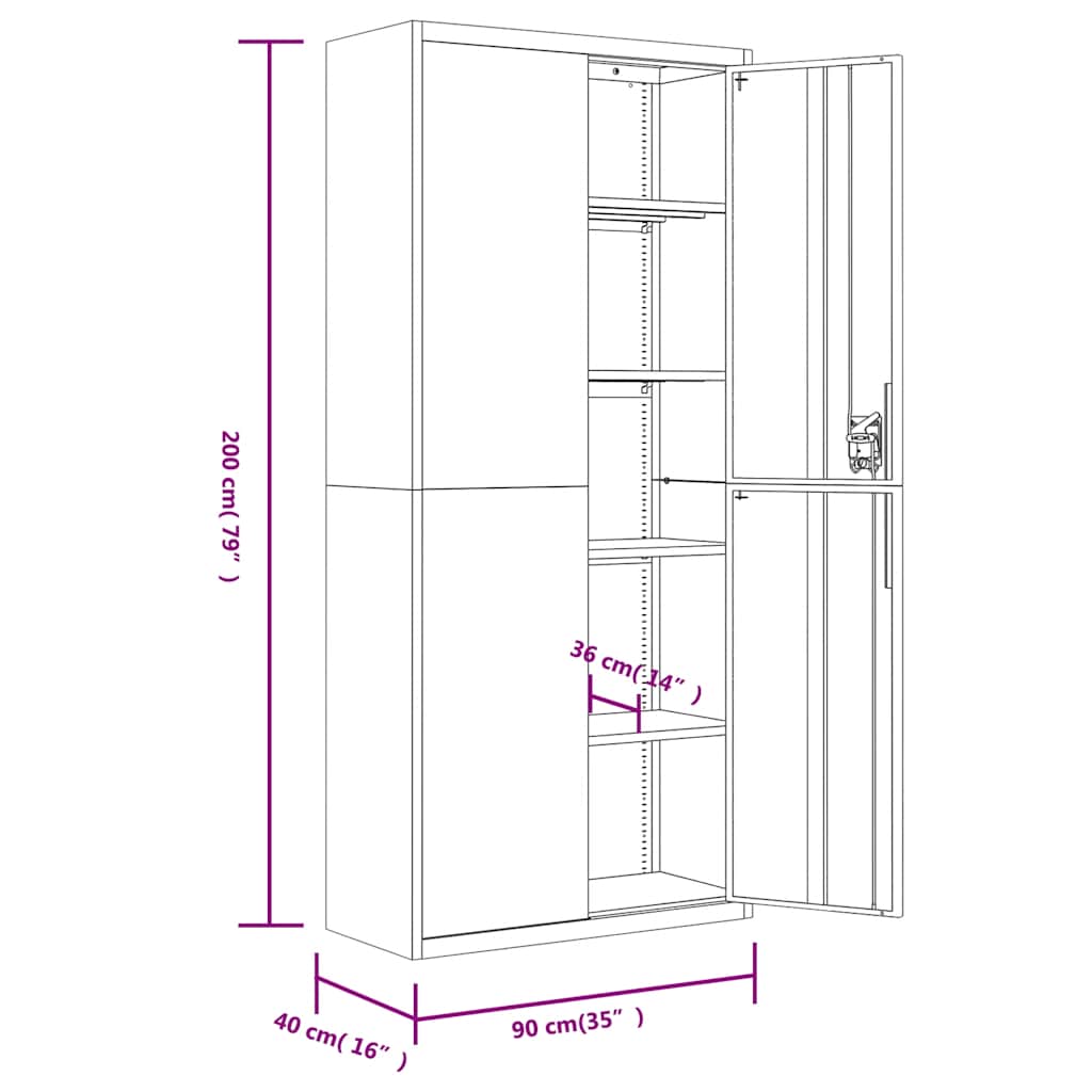 Aktenschrank mit 2 Türen Grau 90 cm Stahl
