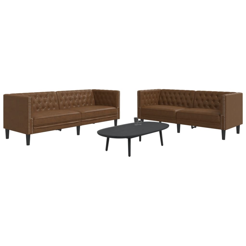 3-tlg. Chesterfield-Sofa-Set Schwarz Kunstleder