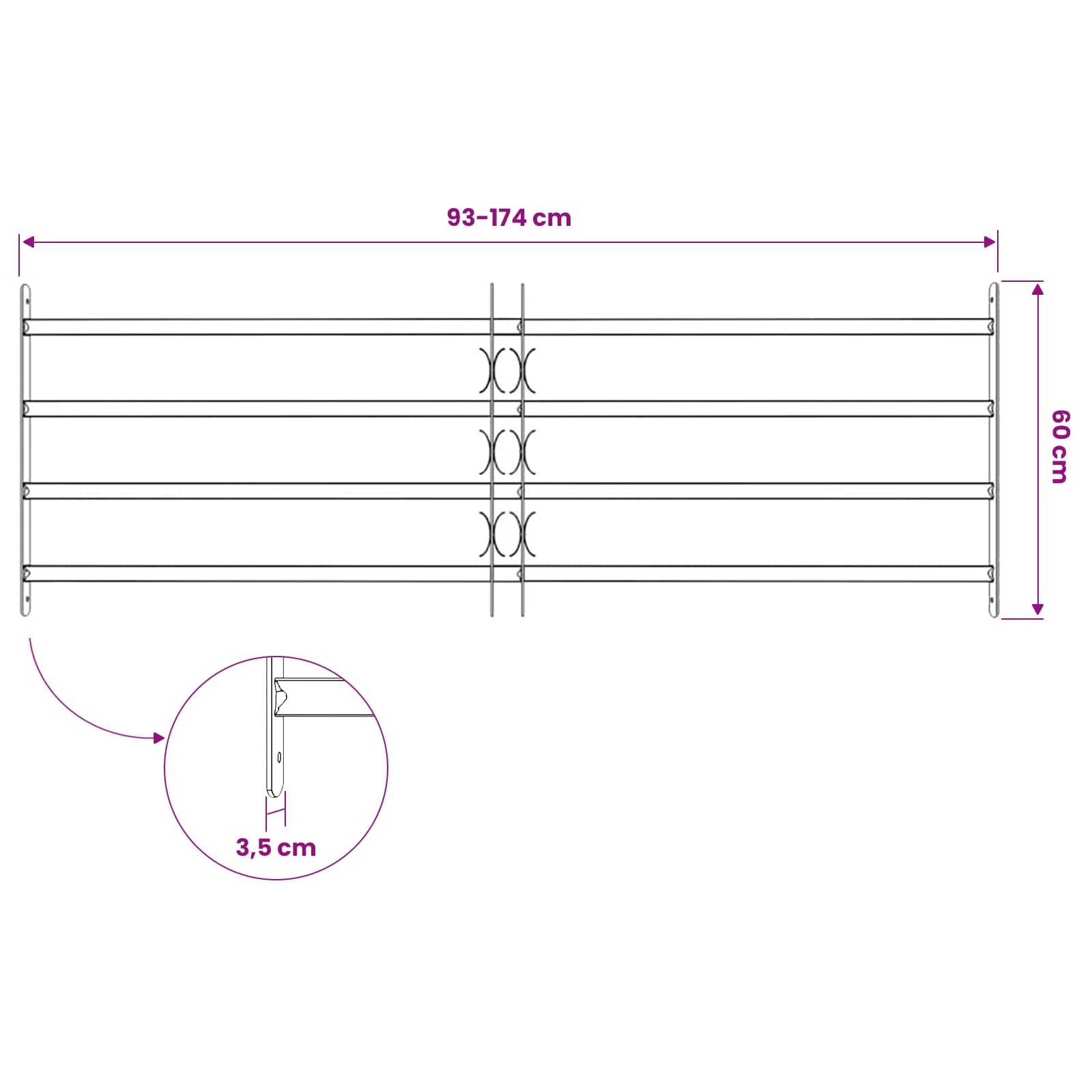 Fenstergitter 76 x 30 cm Pulverbeschichteter Stahl Schwarz