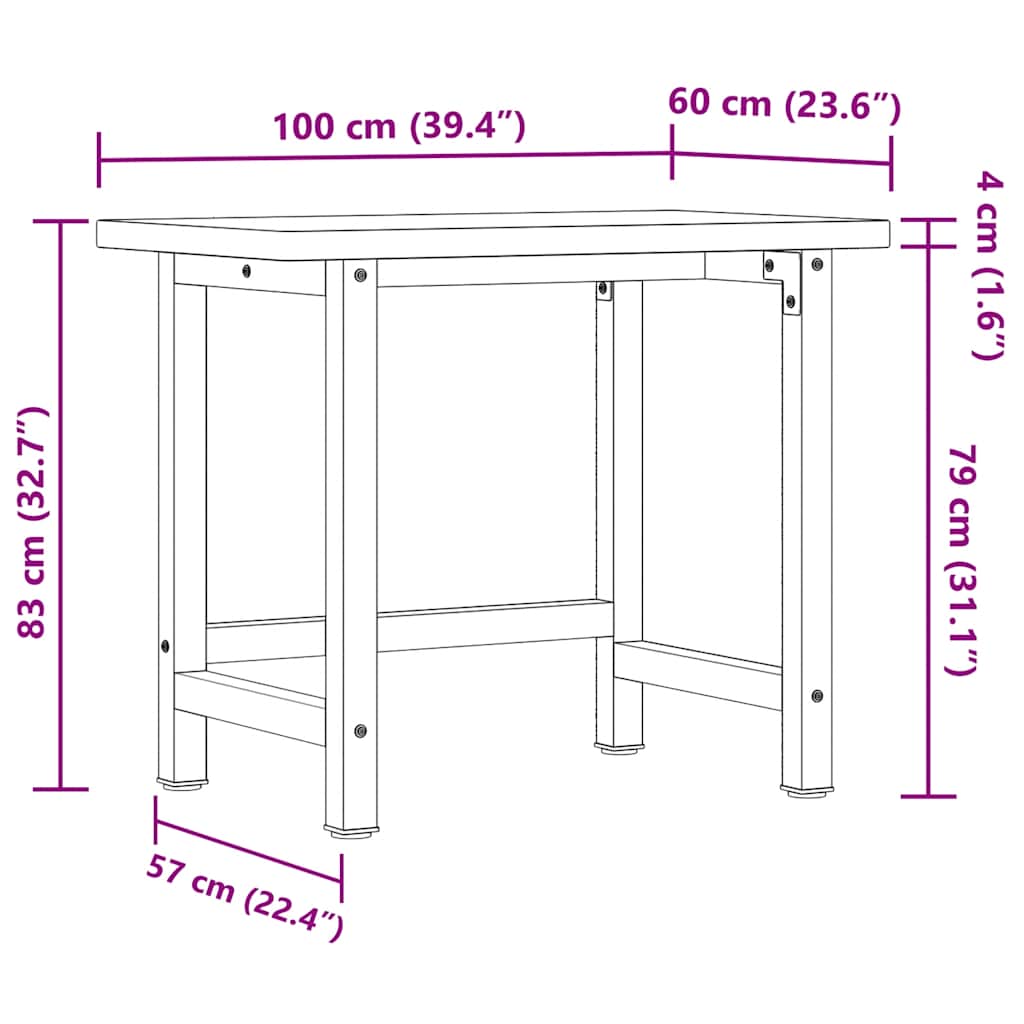 Werkbank 100x60x81,5 cm Massivholz Buche Rechteckig