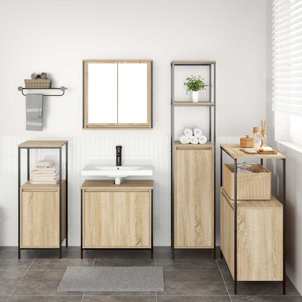 Badezimmermöbel-Set 5 pcs Schwarz Eichen-Optik Holzwerkstoff