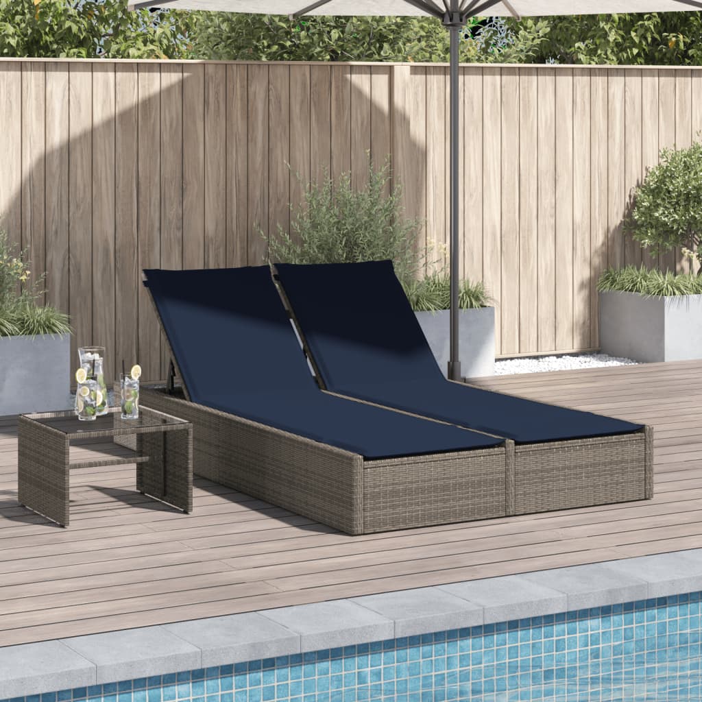 Doppelte Sonnenliege mit Kissen Braun Poly Rattan