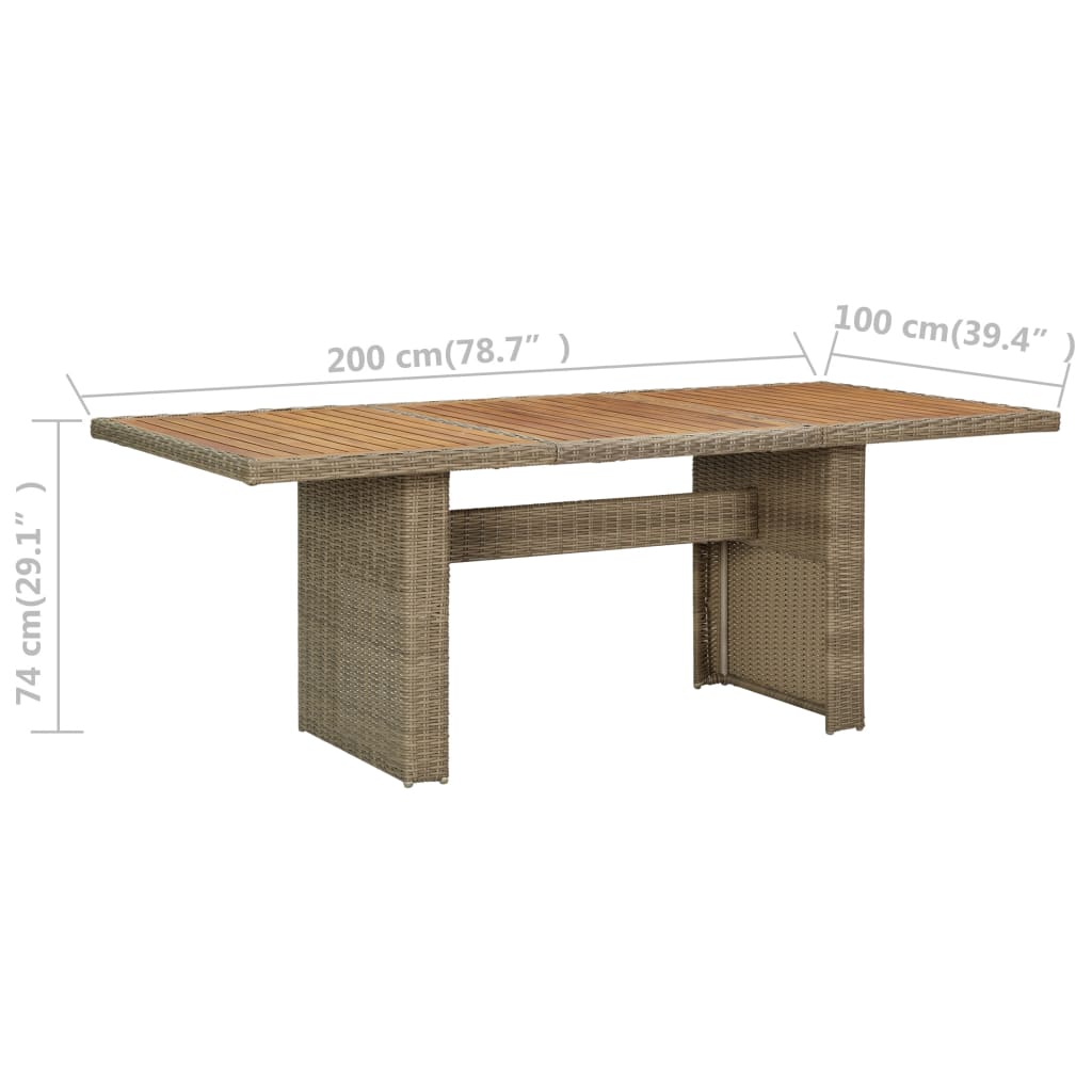 Garten-Esstisch Braun 200x100x74 cm Glas und Poly Rattan