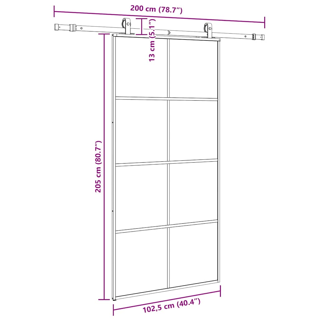 Schiebetür mit Beschlag Schwarz 76x205 cm ESG-Glas