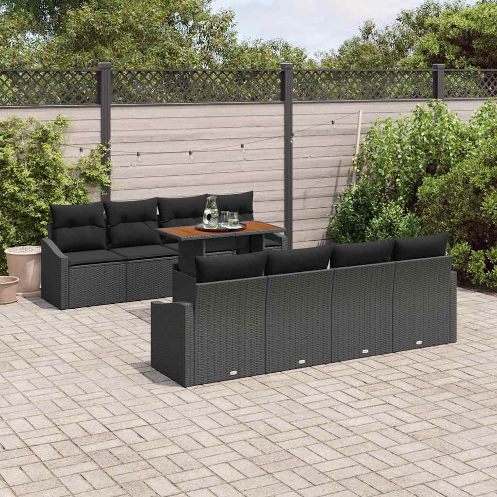 Garten Essgruppe mit Kissen 9 pcs Schwarz und Creme
