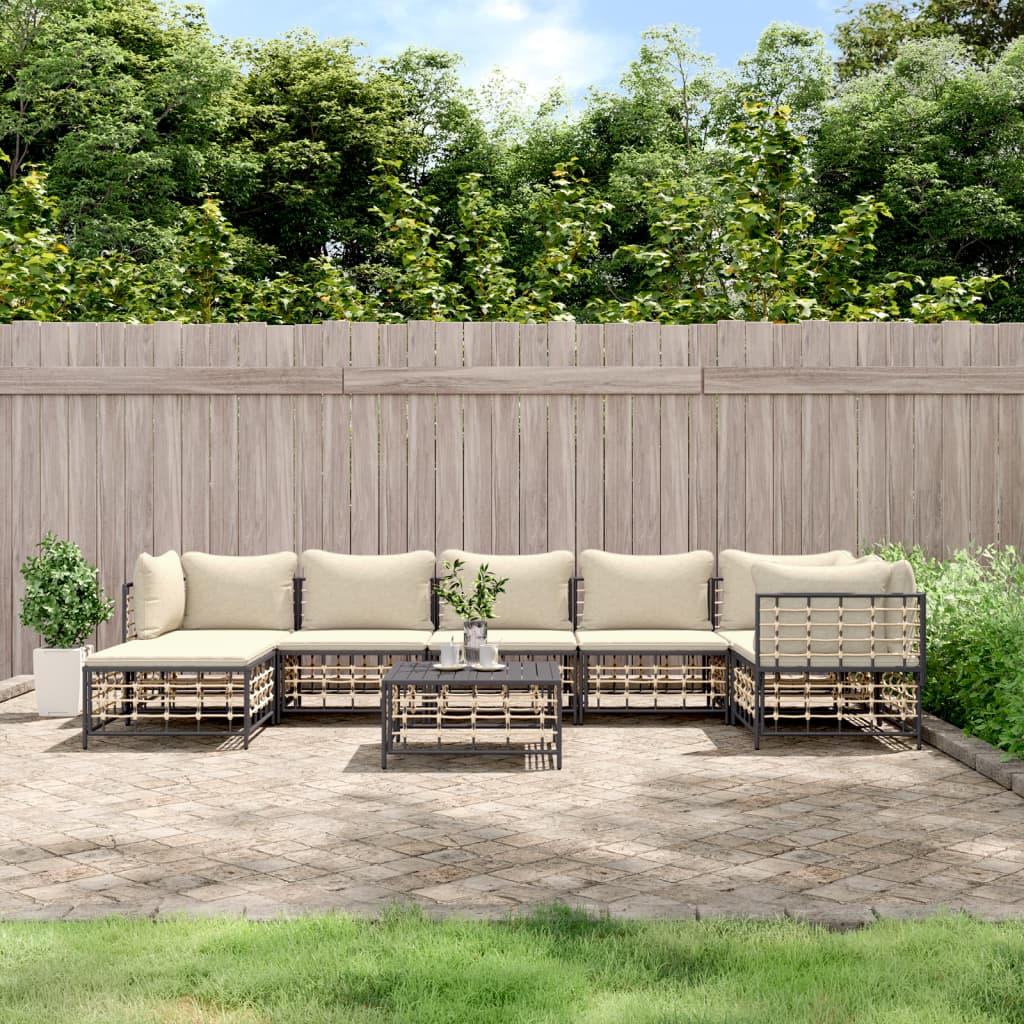 7-tlg. Garten-Lounge-Set mit Kissen Anthrazit Poly Rattan