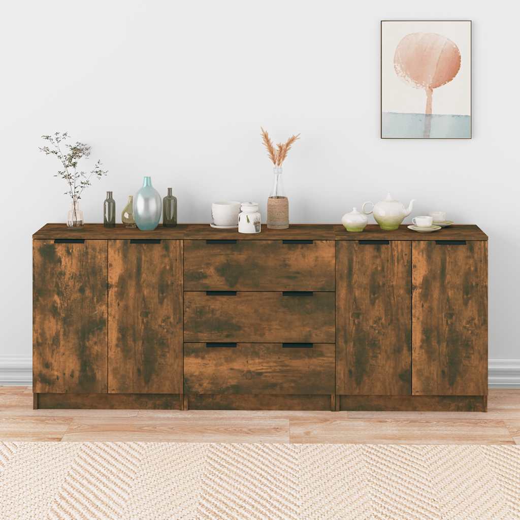 3-tlg. Sideboards Weiß Holzwerkstoff