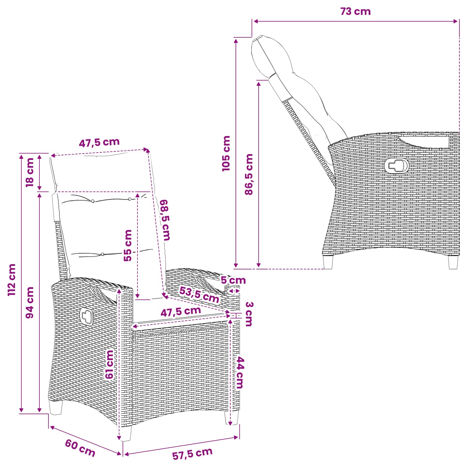 Gartenstuhl 2 pcs Schwarz 56 x 64 x 94 cm Stahl und Polyester