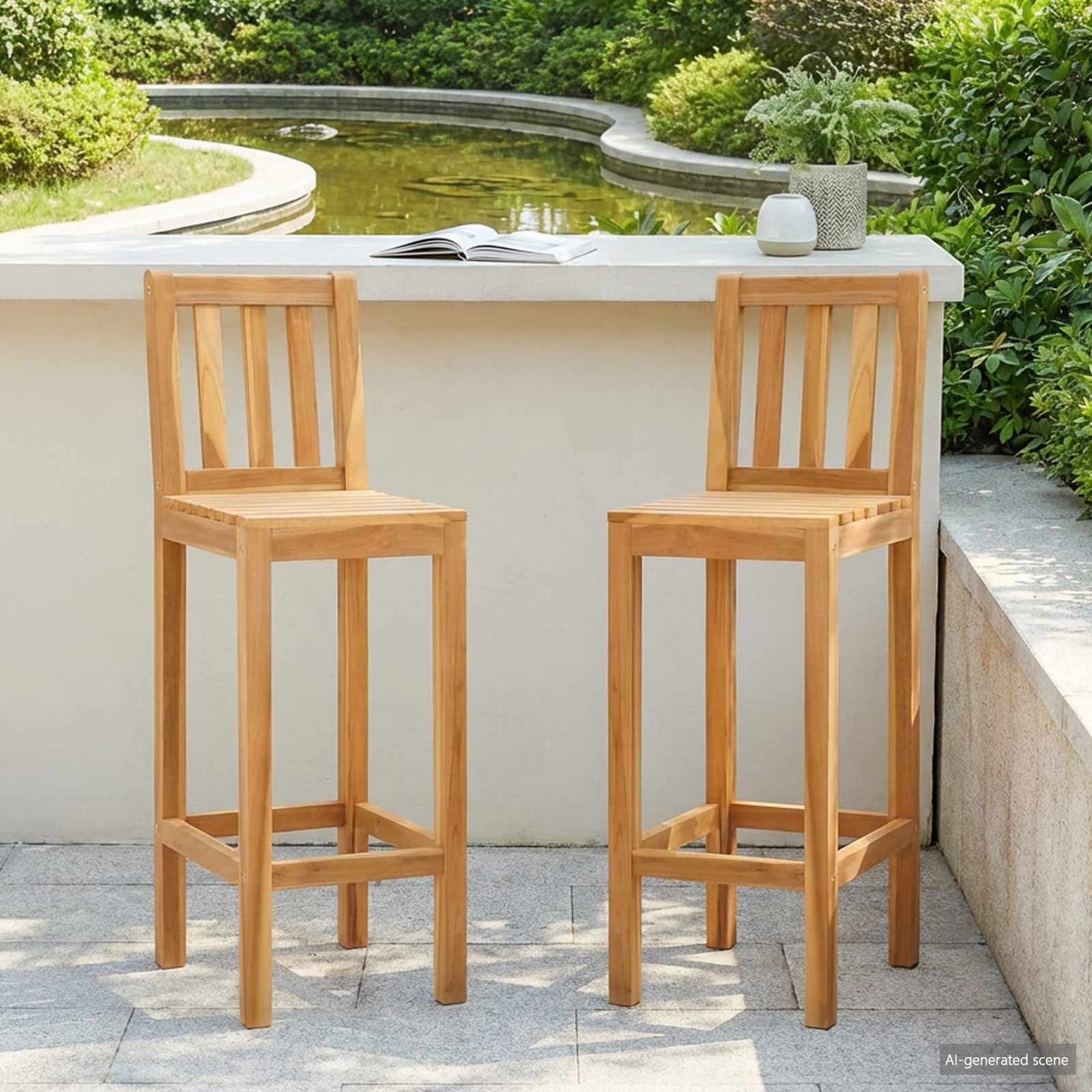 Barhocker 2 pcs Natur Massivholz Teak