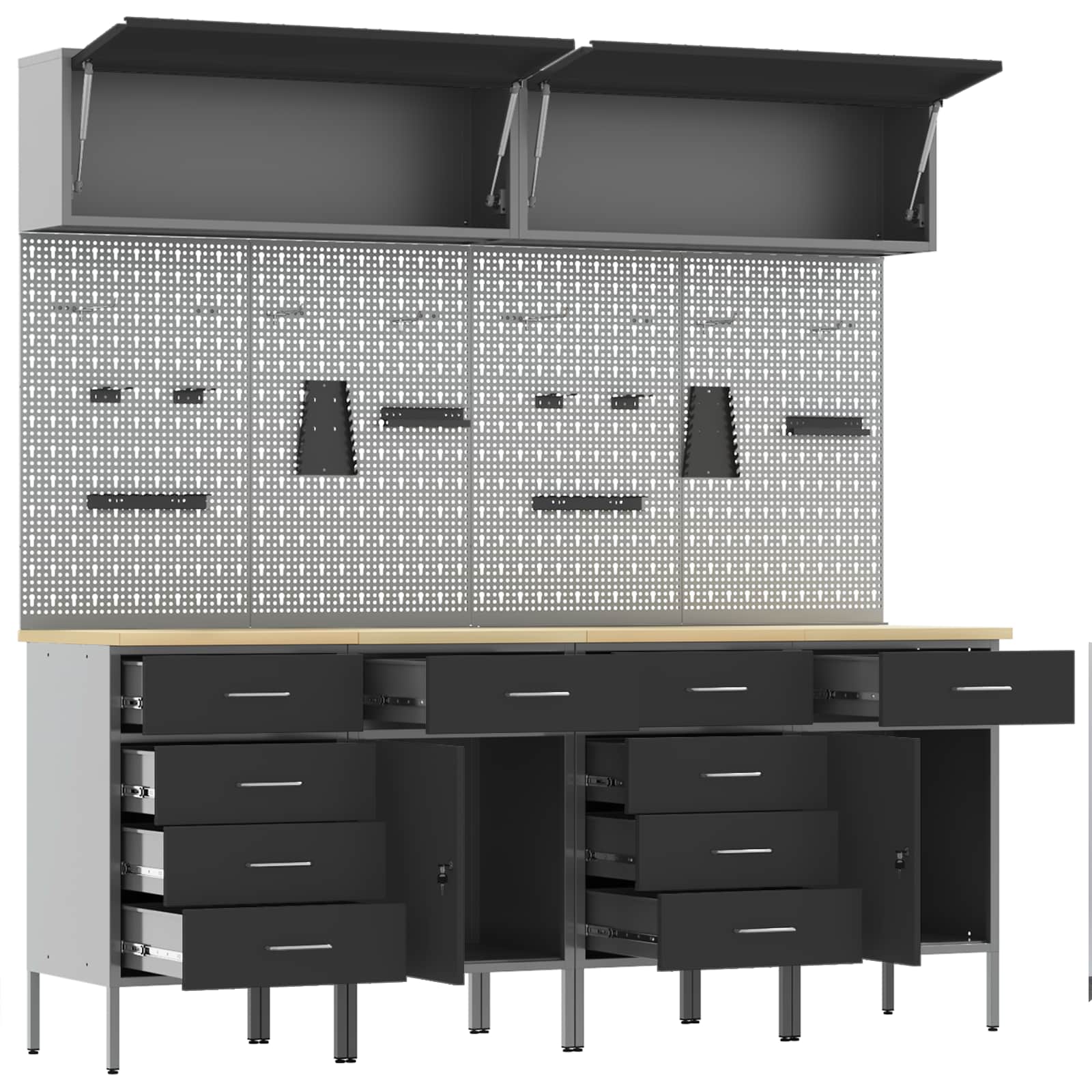 Arbeitsschrankset mit Schubladen mit Regal 8 pcs Grau
