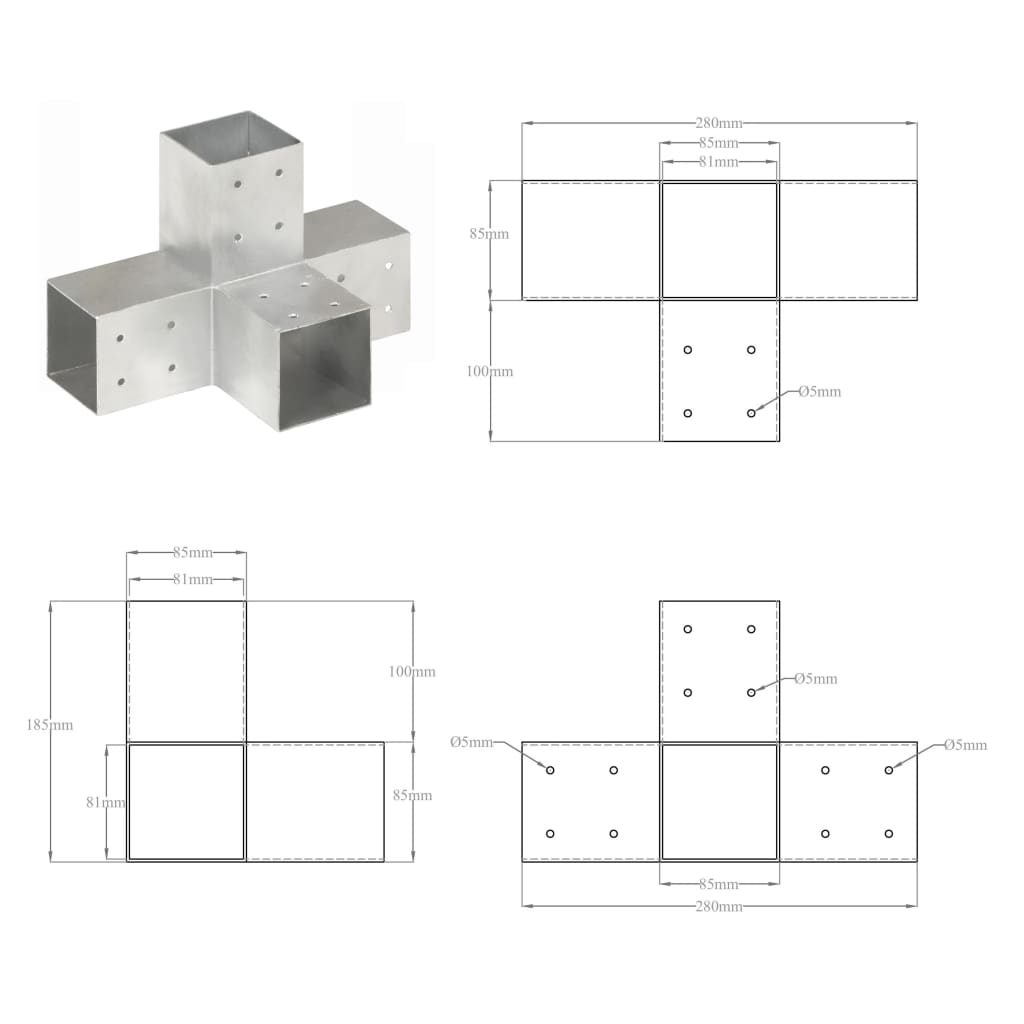 Pfostenverbinder L-Form Verzinktes Metall 71 x 71 mm