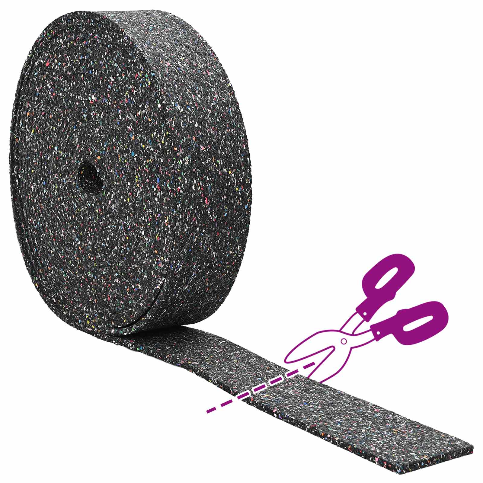 Gummi-Granulat-Rolle Schwarz 200 x 5 x 0,3 cm Gummi