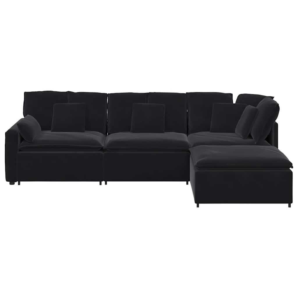 Modulares Sofa mit Fußhocker Kissen Samt Blau