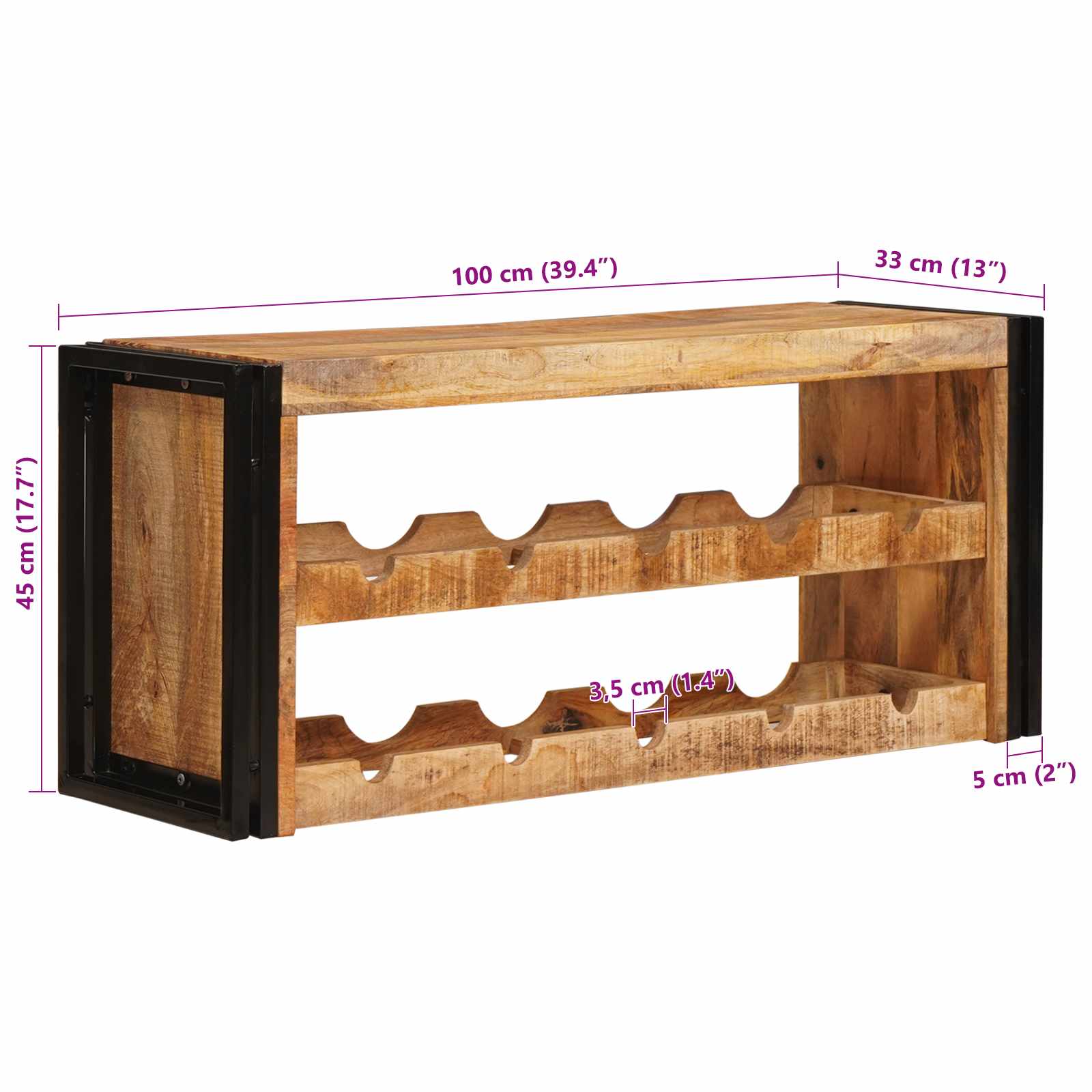 Weinregal Braun 60 x 45 x 33 cm Massives grobes Mangoholz