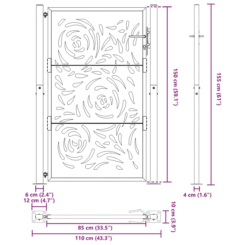 Gartentor Schwarz 100x100 cm Stahl Lichtdesign